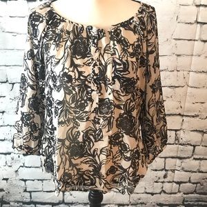 LOFT cream and black blouse, size M